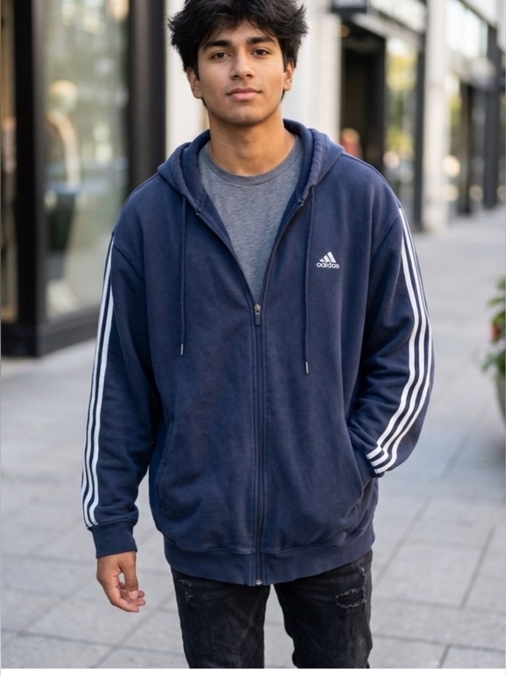 Adidas Essentials Navy Blue Full Zip Track Hoodie Sweatshirt XL
